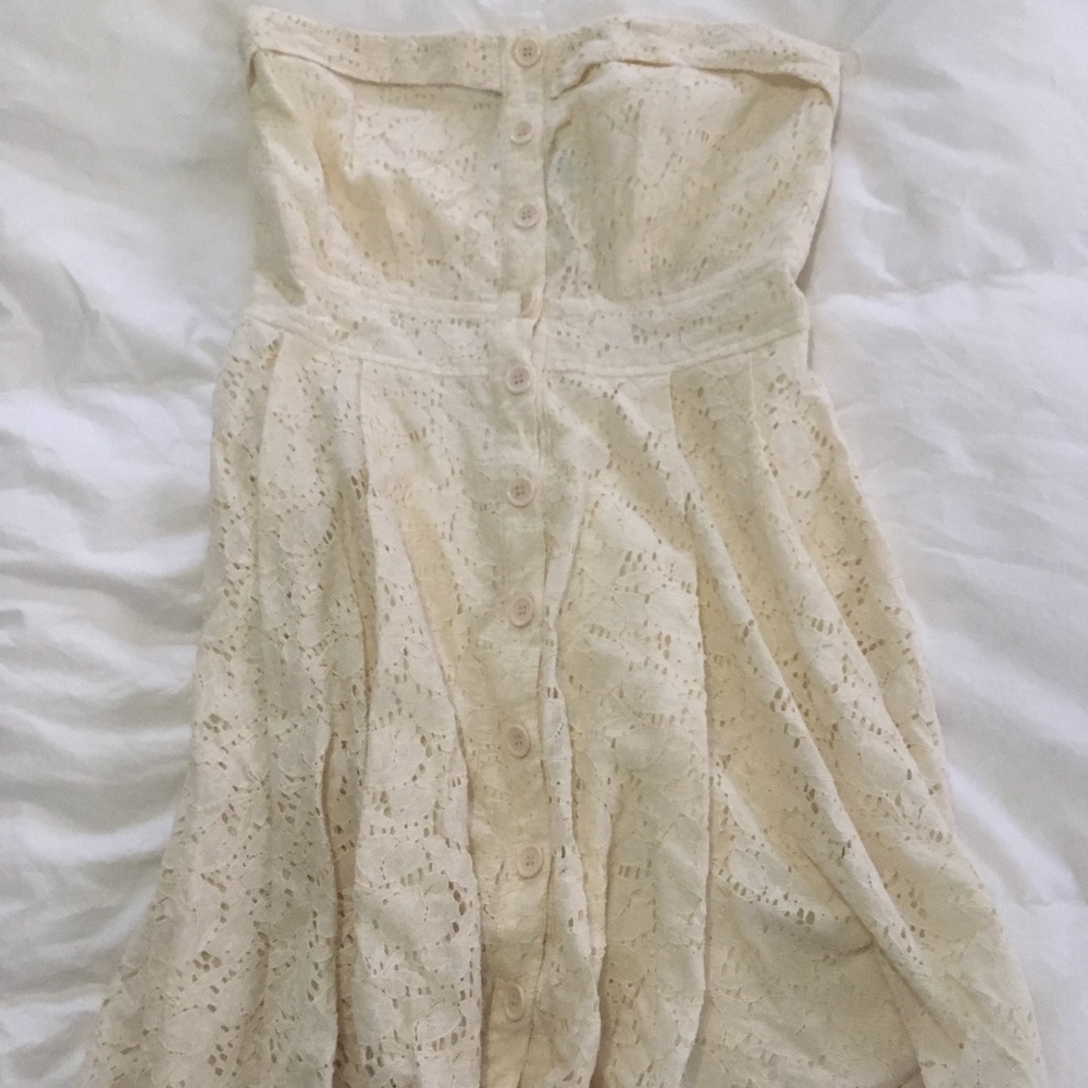 Aina Be Ivory Strapless Lace Button Down Dress